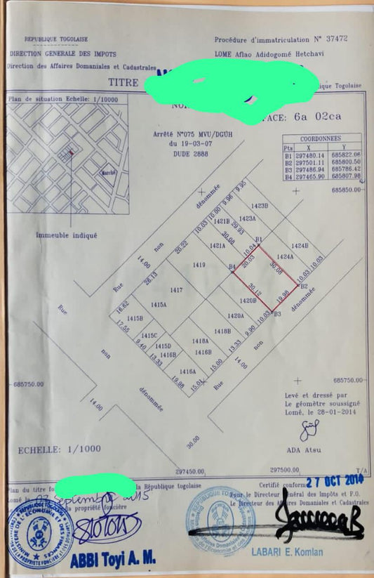 Terrain 1 lot en vente à Avédji Wessomé, proche du goudron – 55 millions FCFA