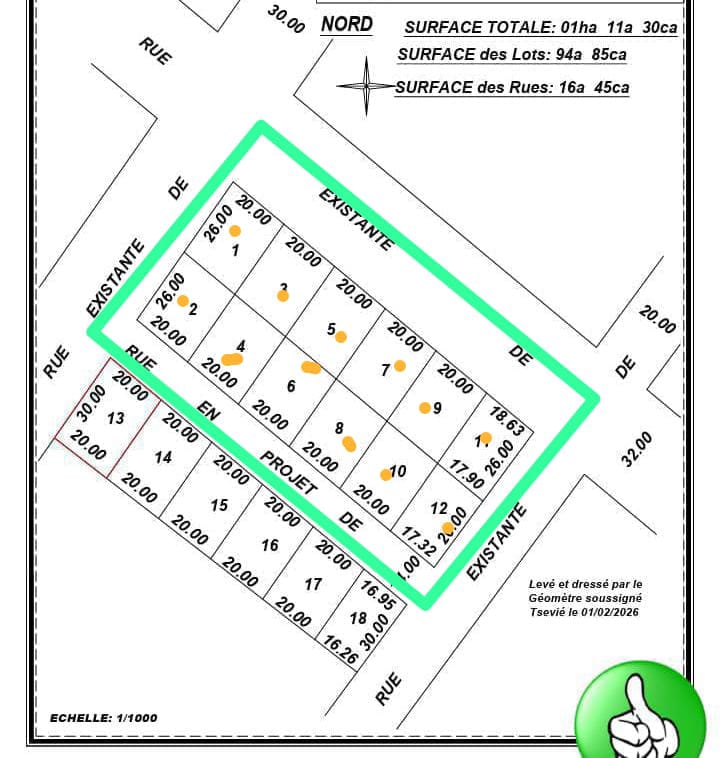 Terrain de 12 lots en vente à Tokoin Aéroport – 80 millions FCFA le lot