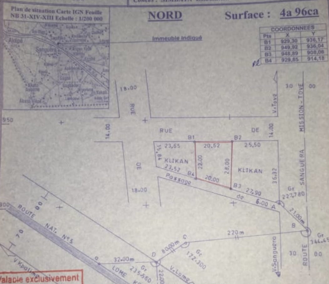 Terrain de 300 m² en vente à Zanguéra Klikamé – 15 millions FCFA