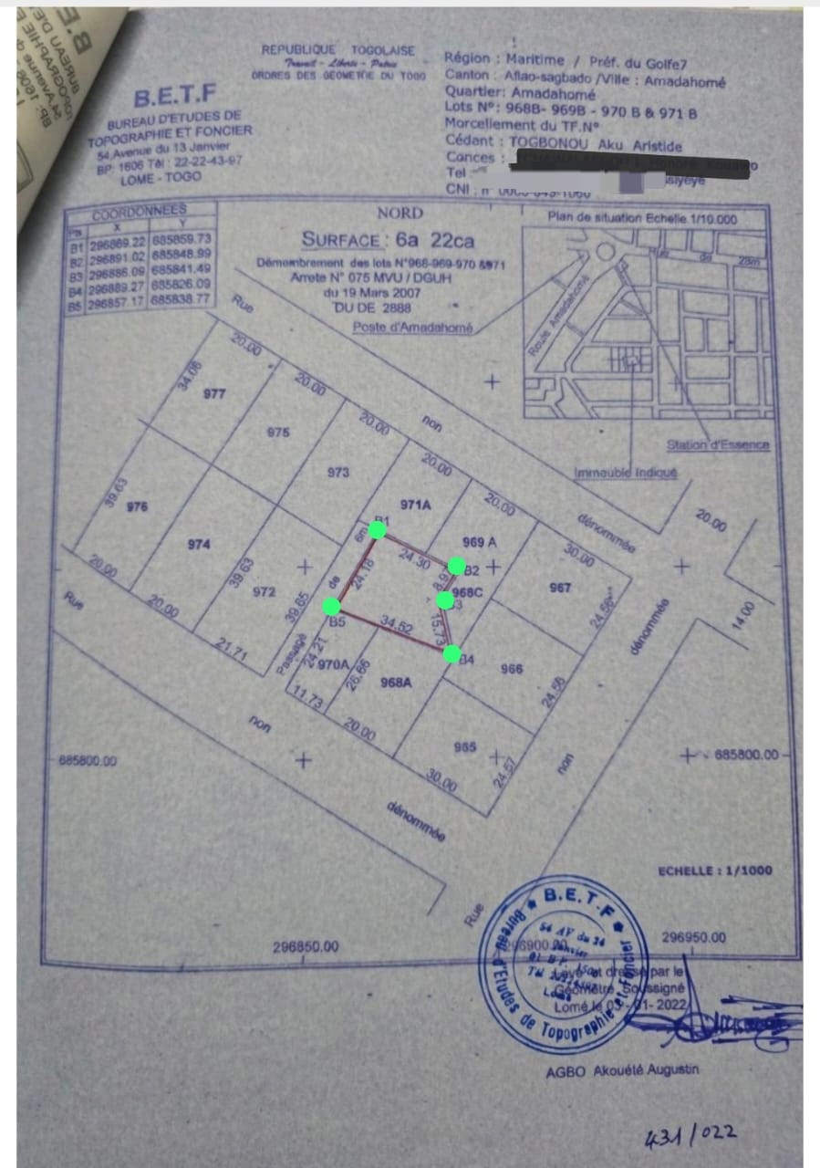 Terrain en vente à Adidogomé-Amanda Homé – 23 millions FCFA