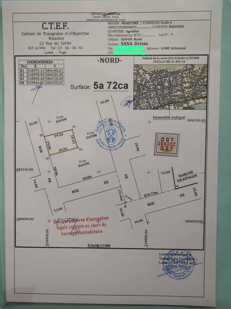 Terrain de 600 m² en vente à Agodeke zangan, proche du goudron – 24 million FCFA