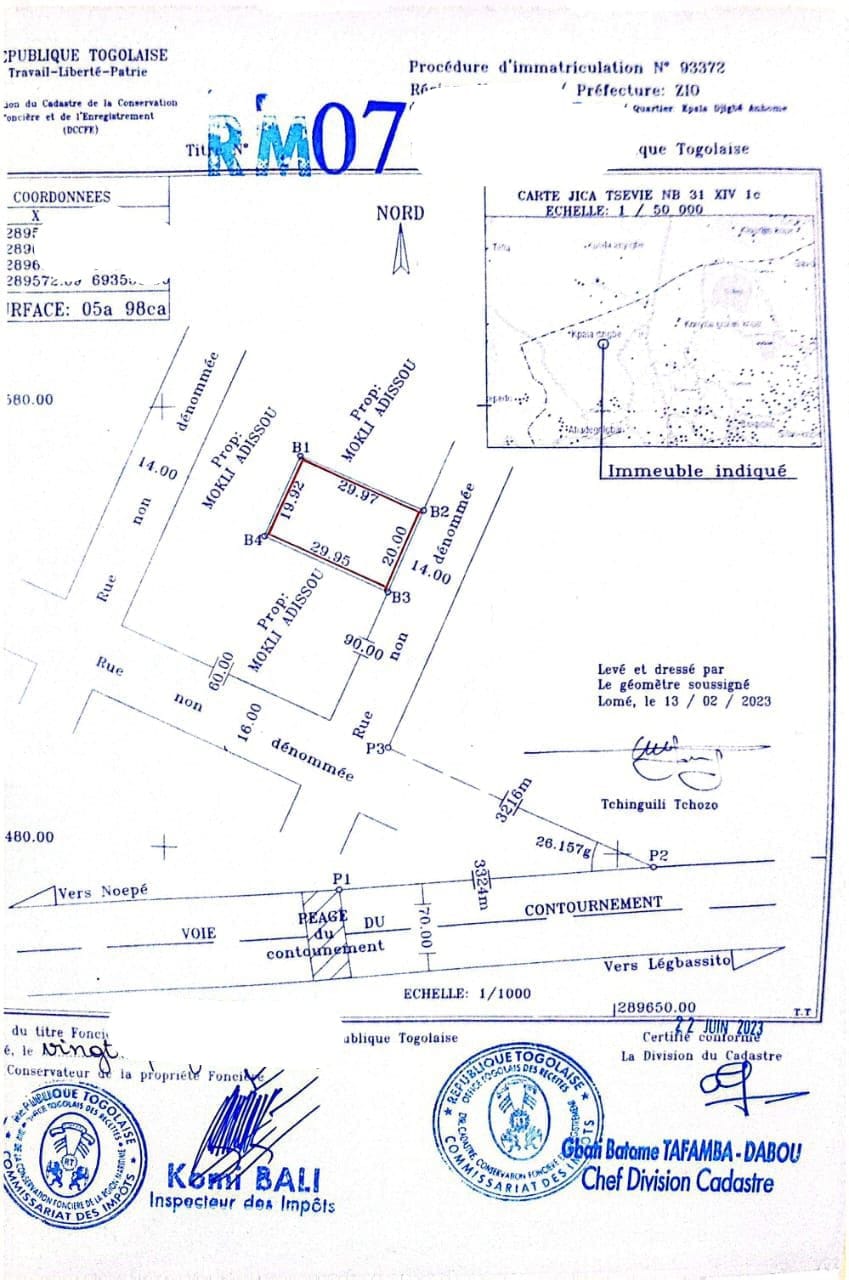 Terrain de 598 m² en vente à Kpala Djigbé – 13,5 millions FCFA