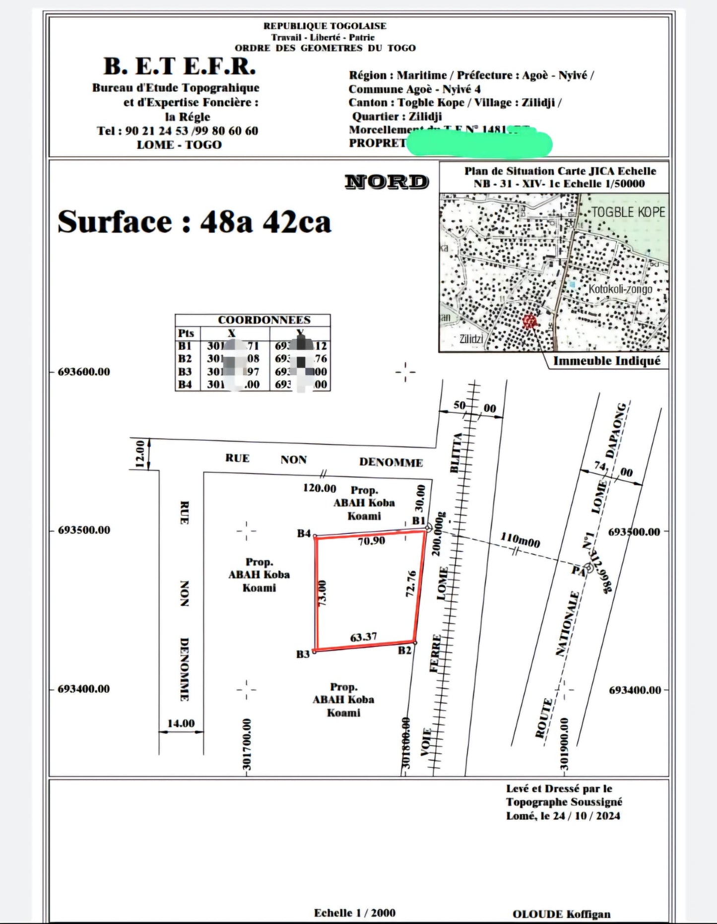 Terrain de 1200 m² en vente à Adidogomé – 14,5 millions FCFA le lot