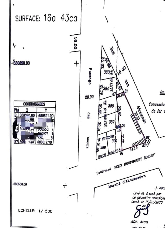 Terrain de 2 lots en vente en angle de rue à Akodessewa, bord des pavés – 350 millions FCFA