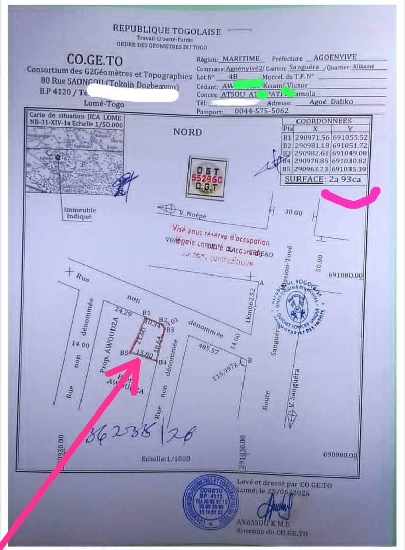 Terrain d'un demi-lot en vente en angle de rue à Zanguéra Klikamé – 7 500 000 FCFA