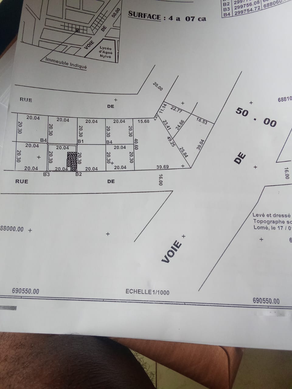 Terrain de 407 m² en vente à Agoè Lycée – 45 millions FCFA