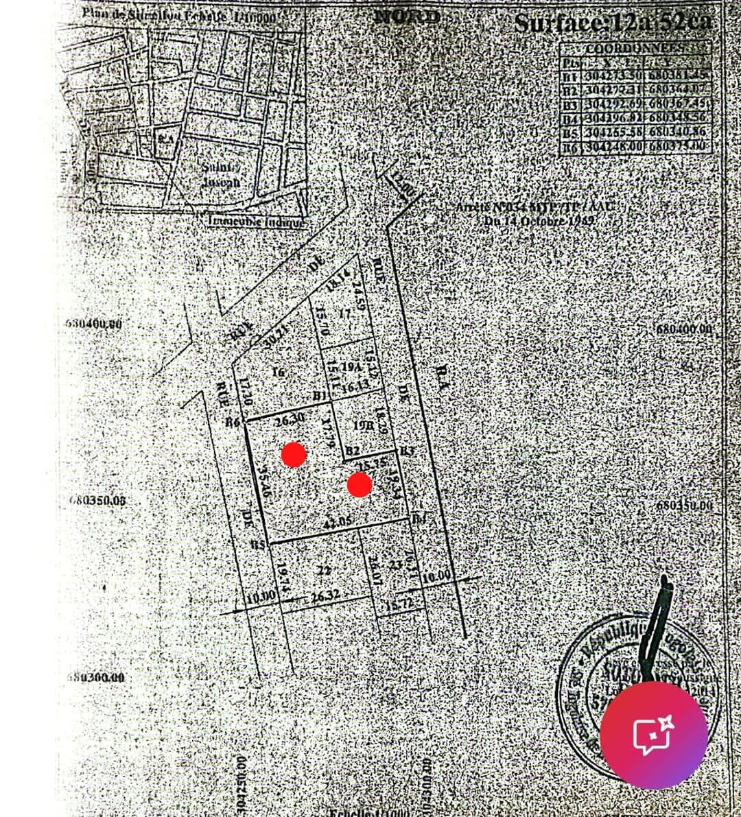 Terrain de 1252 m² en vente à Tokoin Lycée – 80 millions FCFA le lot