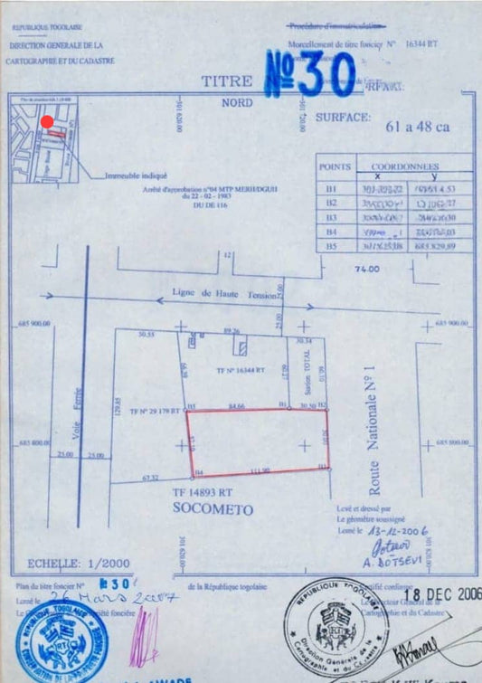 Terrain de 3300 m² en vente à Amoutivé – 1.375 milliards FCFA