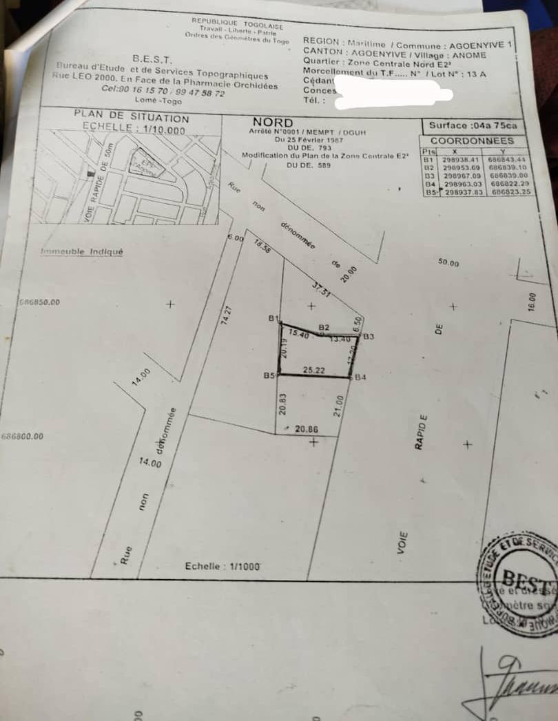 Terrain en vente en bordure de goudron à Agoè – 35 millions FCFA