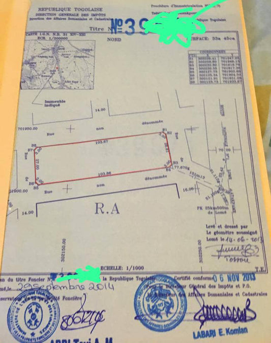Terrain de 3345 m² en vente à Adetikopé – 40 millions FCFA par lot