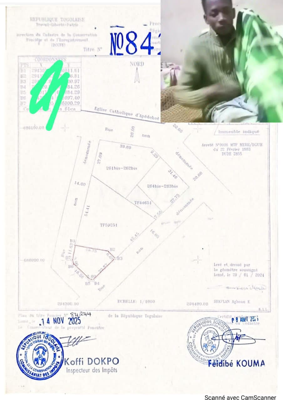 Terrain 1/4 de lot en vente en angle de rue à Adidogomé, à 40m du goudron – 12 millions FCFA