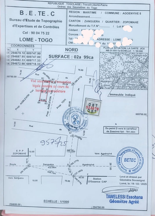 Terrain 1/2 lot en vente à Zanguera Zopomahé près du CAP – 9 millions FCFA