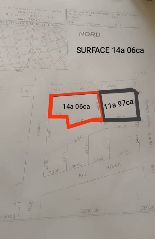 Terrain de 2 lots et demi en vente à Assigamé (Grand Marché de Lomé) – 2,9 milliards FCFA