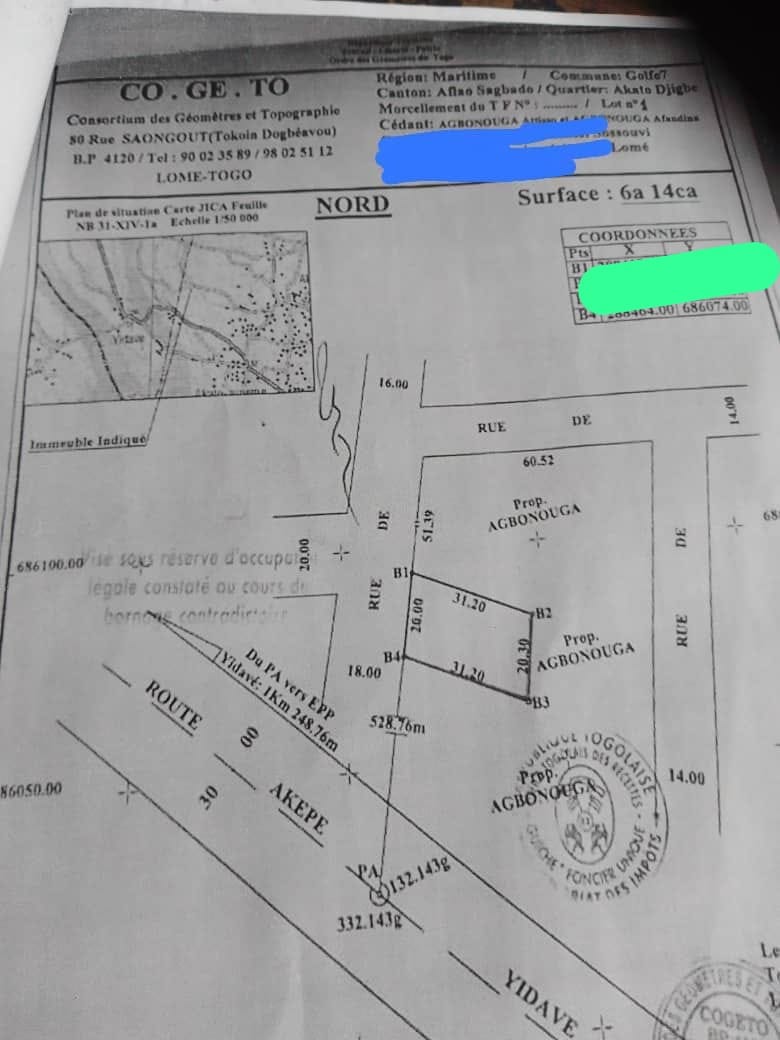 Terrain de 312 m² en vente à Adidogomé Segbé – 5,5 millions FCFA