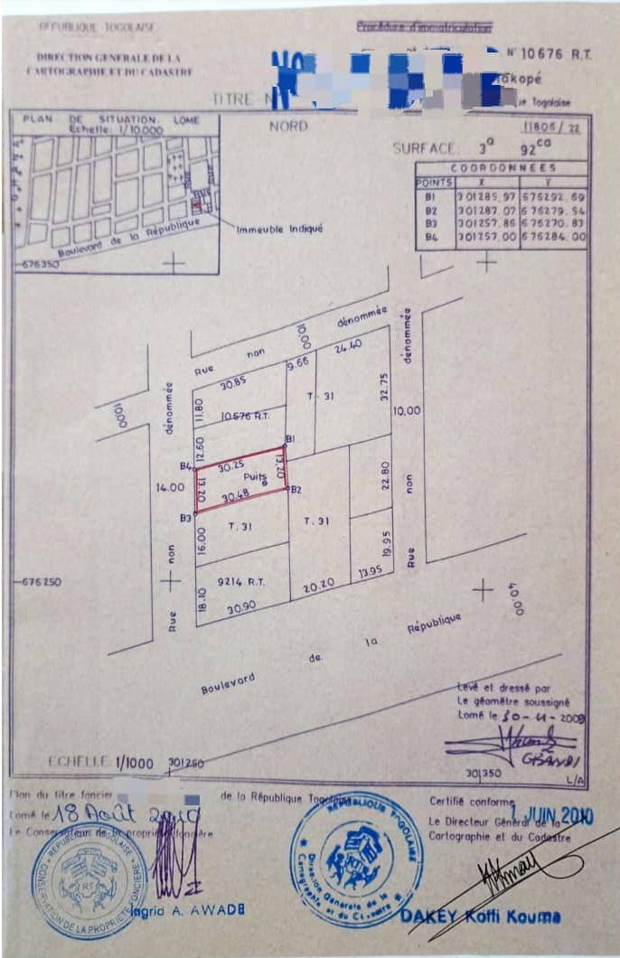 Terrain de 392 m² en vente proche du goudron à Kodjoviakopé – 50 millions FCFA