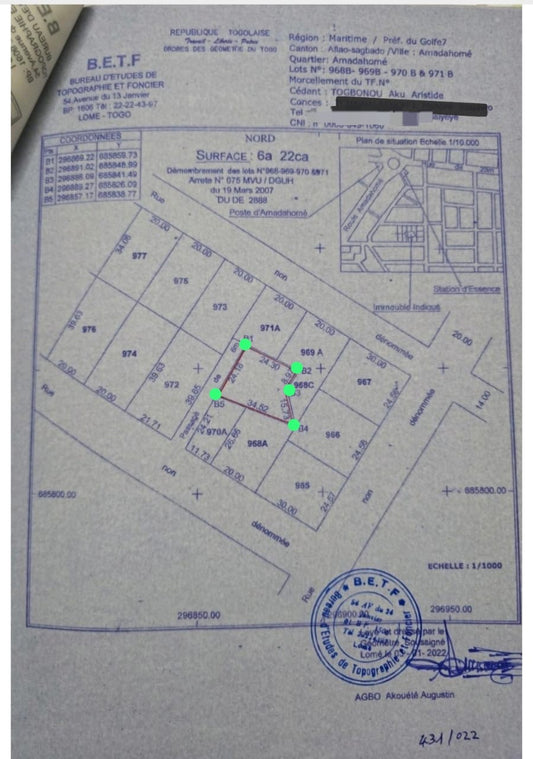 Terrain en vente à Adidogomé Amandahomé – 23 millions FCFA