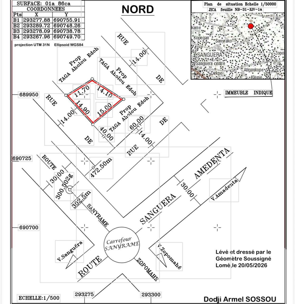 Terrain de 186 m² en vente à Agoè Assiko – 5 millions FCFA