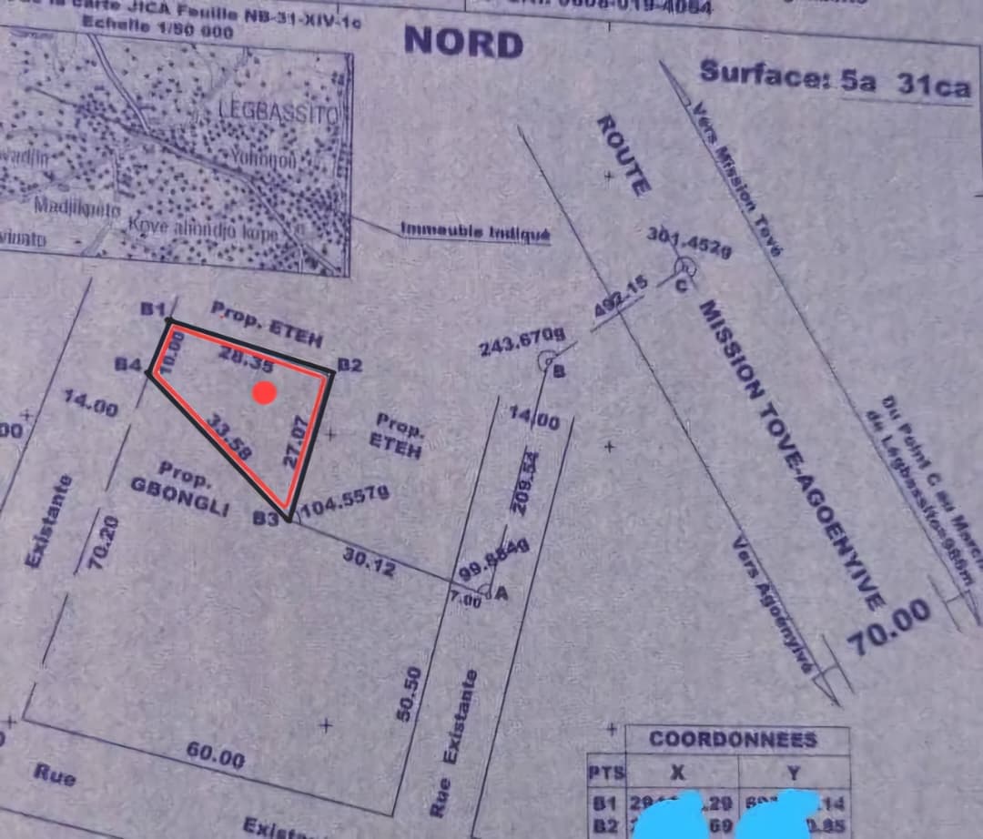 Terrain de 531 m² en vente proche du goudron à Agoè Legbassito Zovadjin – 16 millions FCFA