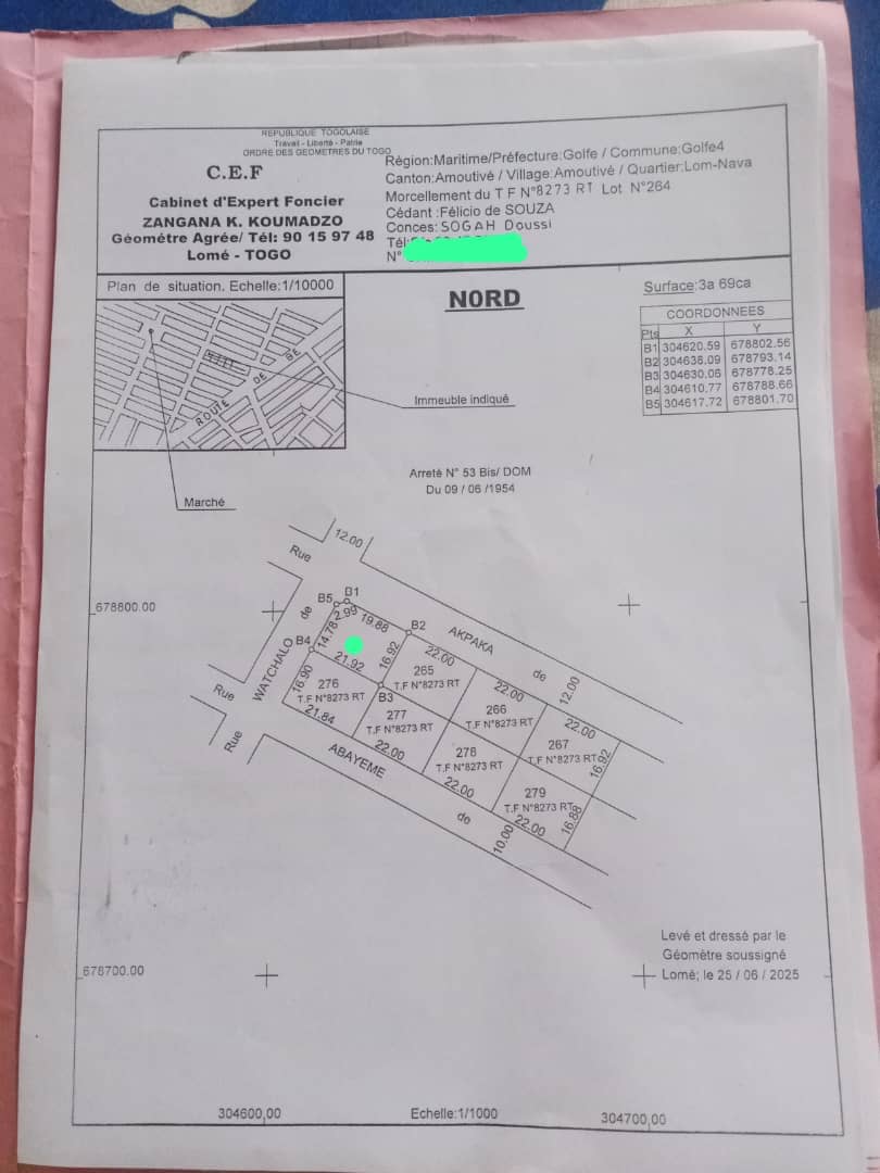 Terrain d'un demi-lot en vente à Amoutivé Lomnava – 65 millions FCFA