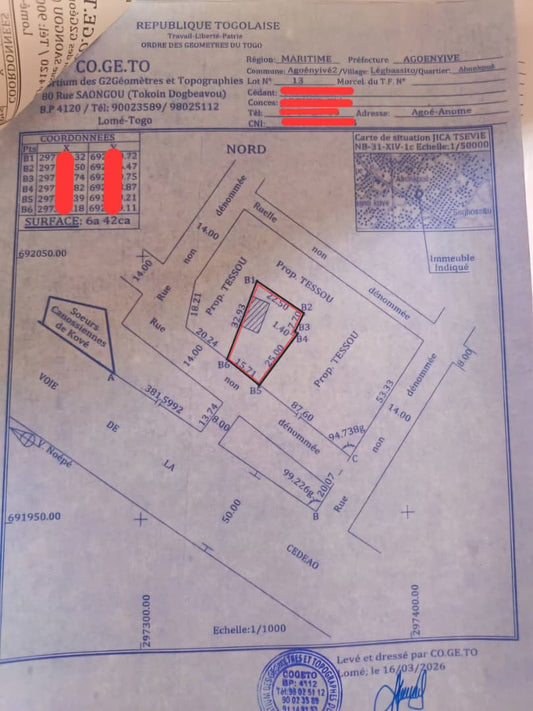 Terrain de 633 m² en vente à Sogbossito Somayaf, proche du goudron – 30 000 000 FCFA