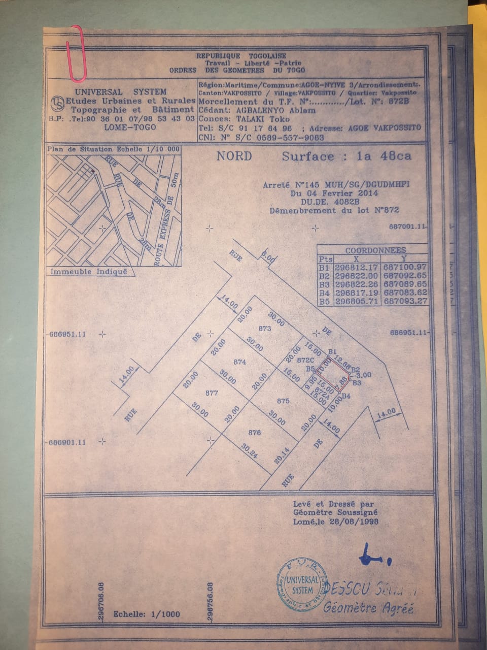 Terrain de 150 m² en vente angle de rue à Agoè Vakpossito – 12 millions FCFA
