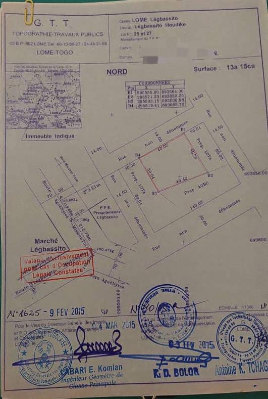 Terrain de 1315 m² en vente à Agoè Legbassito – 70 millions FCFA
