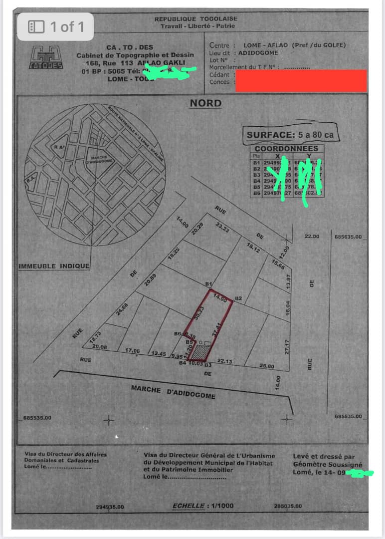 Terrain de 1 lot en vente face au marché d'Adidogomé Assiyéyé – 80 millions FCFA