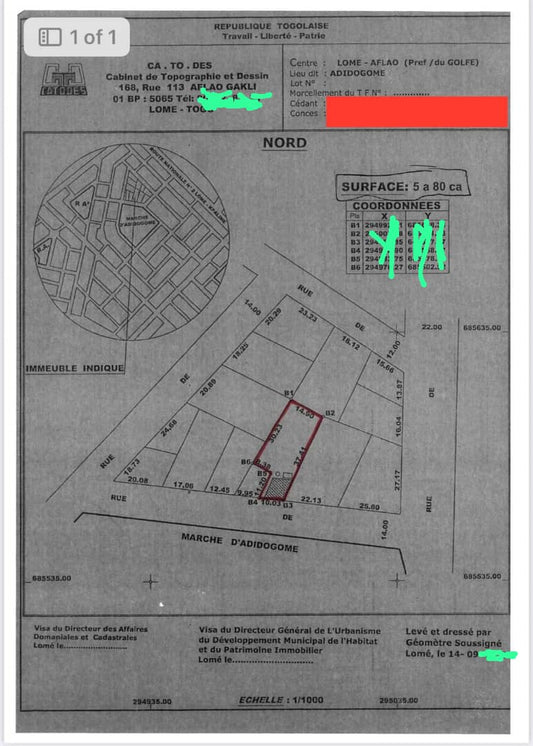 Terrain de 1 lot en vente face au marché d'Adidogomé Assiyéyé – 80 millions FCFA