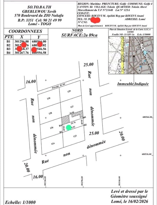 Terrain de 289 m² en vente à Tokoin Casablanca – 35 millions FCFA