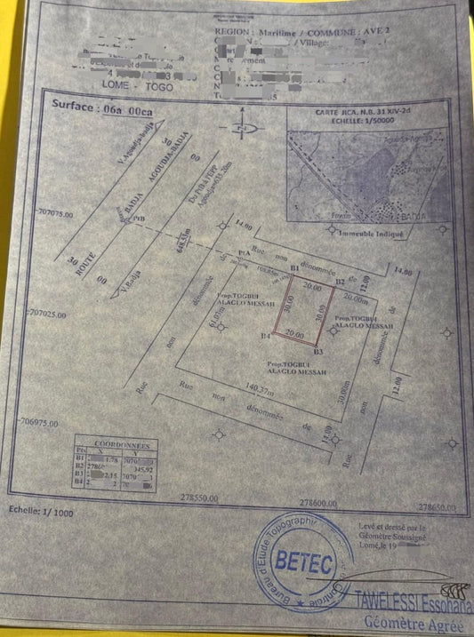 Terrain 1 lot en vente à Badja proche du goudron de Lomé-Kpalimé – 1,5 million FCFA