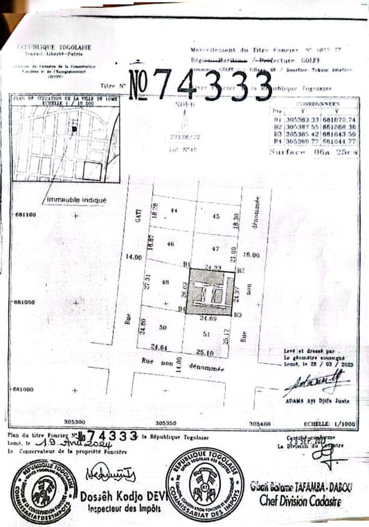 Terrain en vente en angle de rue à Adidogomé Wonyomé – 25 millions FCFA