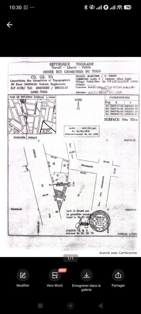 Terrain 3/4 de lot en vente au bord des pavés à Djidjolé Aflao Gakli – 75 millions FCFA