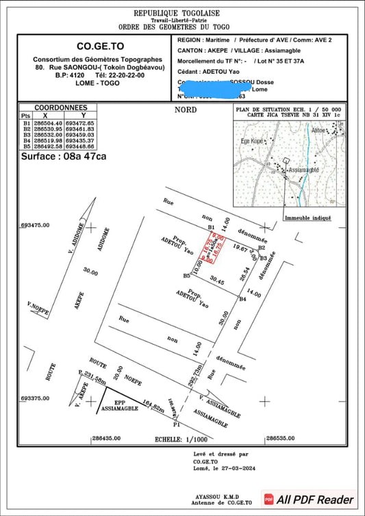 Terrain de 600 m² en vente à Assiamagbléta – 12 millions FCFA