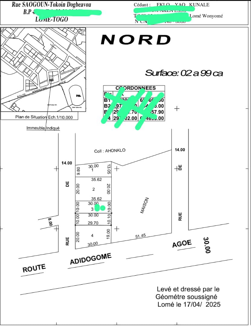 2 lots stratégiques en vente au bord du goudron à Djagblé – 79.000.000 FCFA