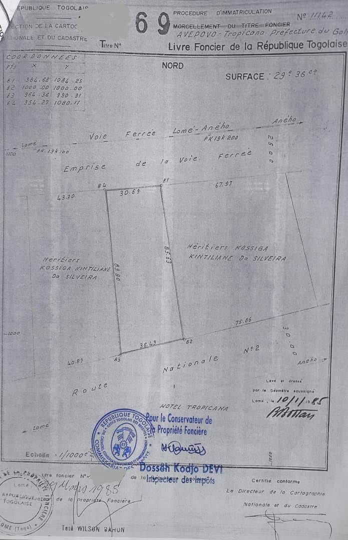 Terrain en vente de 5 lots face au goudron à Avepozo route national n°1 – 60 millions FCFA le lot