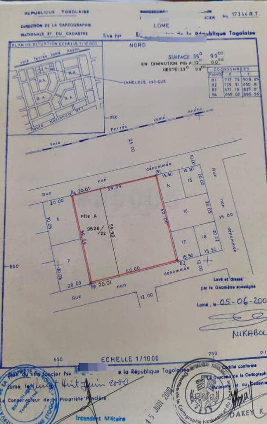 Terrain de 2399 m² à vendre à Baguida, cité BOAD – 220 millions FCFA