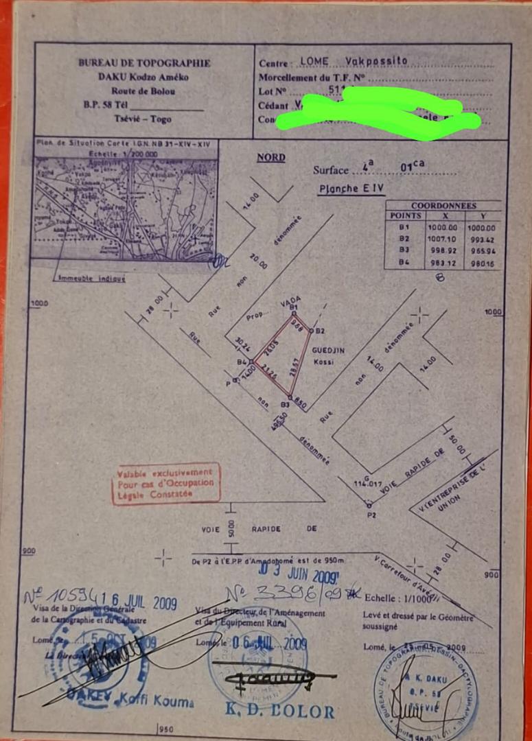 Terrain de 450 m² en vente à Amadahomé – 27.000.000 FCFA
