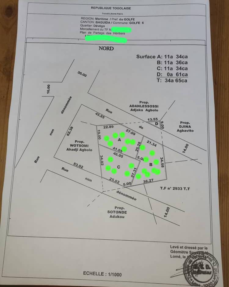 Terrain de 3465 m² en vente à Devego (Baguida) – 20 millions FCFA le lot