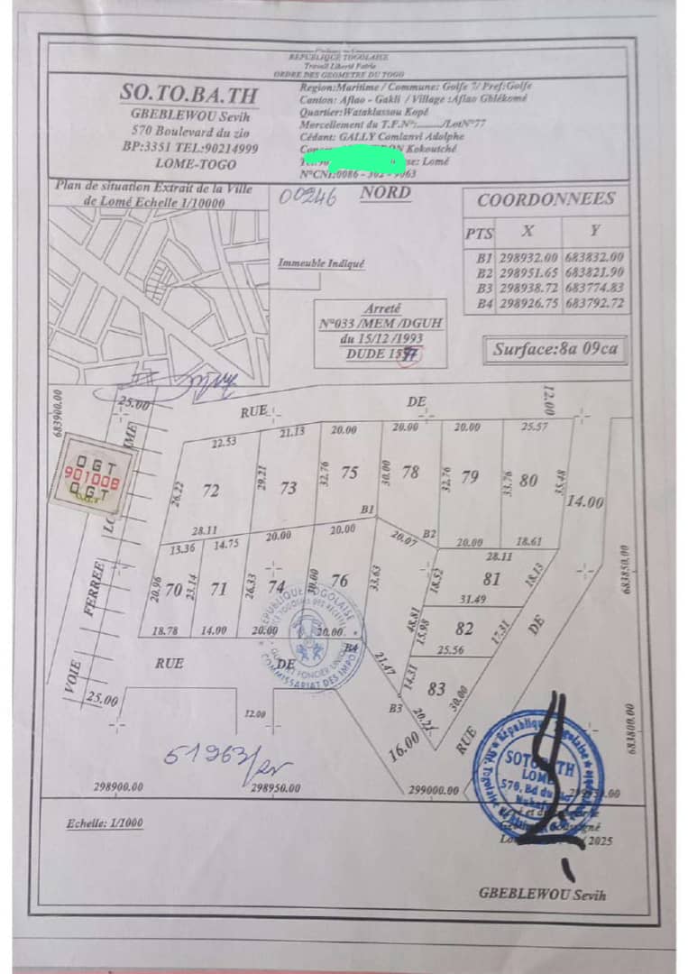 Terrain 1 lot en vente à Totsi Wataklassou kopé – 35 millions FCFA