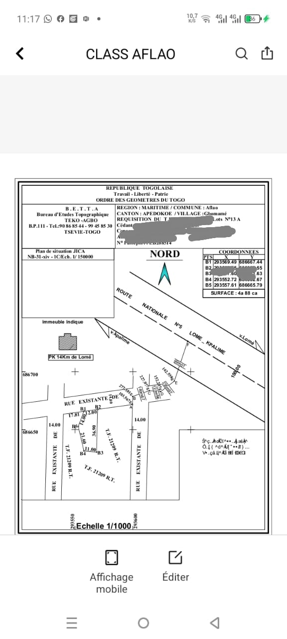 Terrain de 3/4 de lot à vendre à Adidogomé – 20 millions FCFA