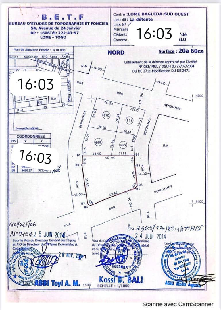 Terrain de 2100 m² en vente à Baguida Centre Aéré de la BCEAO – 150 millions FCFA