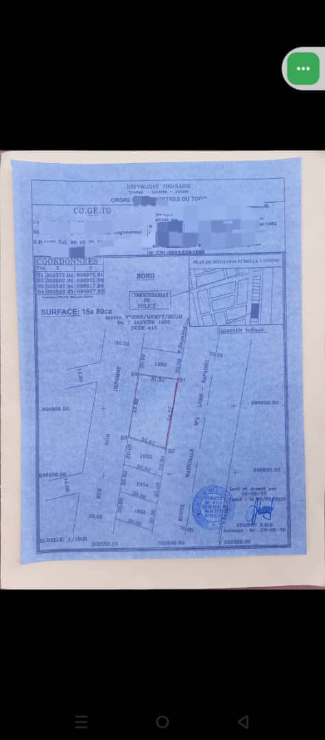 Terrain de 1500 m² en vente en bordure de goudron à Togblekopé Tsikplonou – 130 millions FCFA