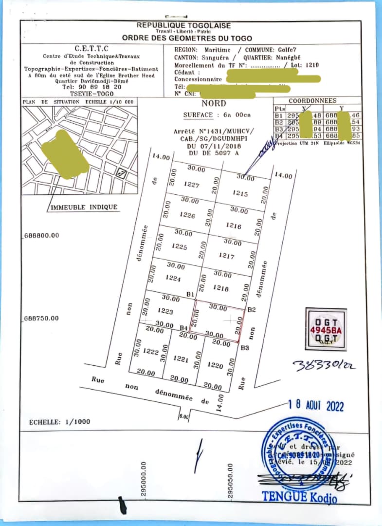 Terrain de 1200 m² en vente à Nanegbé – 20 millions FCFA