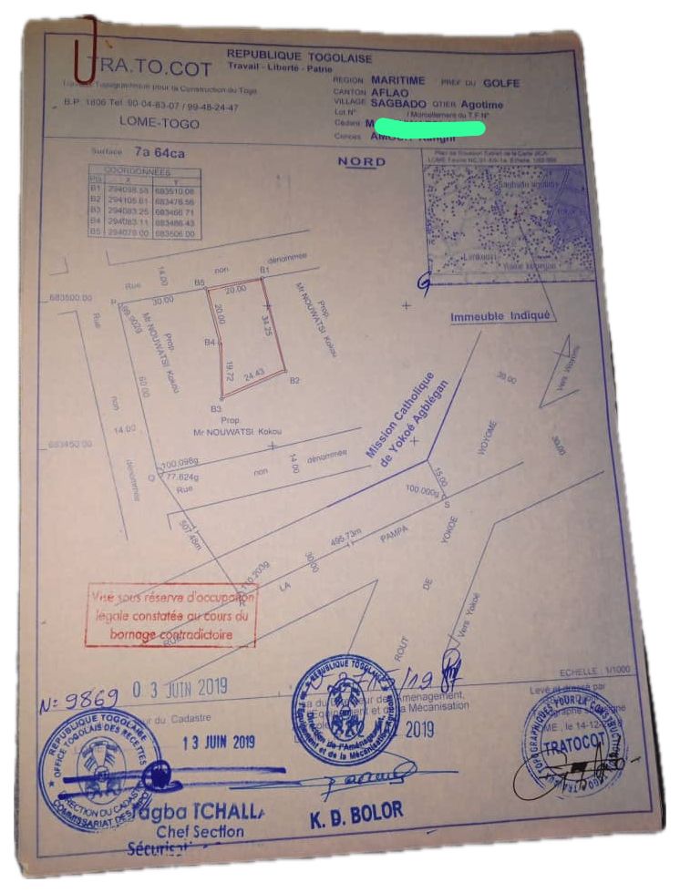 Terrain en vente à Adidogomé Sagbado Agotimé – 30 millions FCFA